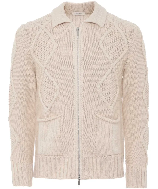 Wool and Co Cable Knit Zip Cardigan