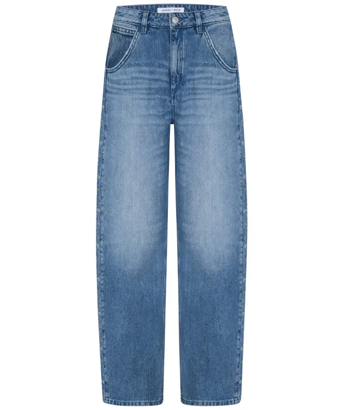 Seventy + Mochi Bo Barrel Leg Embroidered Jeans