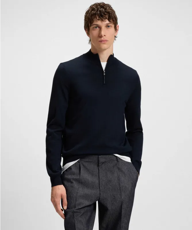 BOSS Virgin Wool Ebenji Zip Jumper