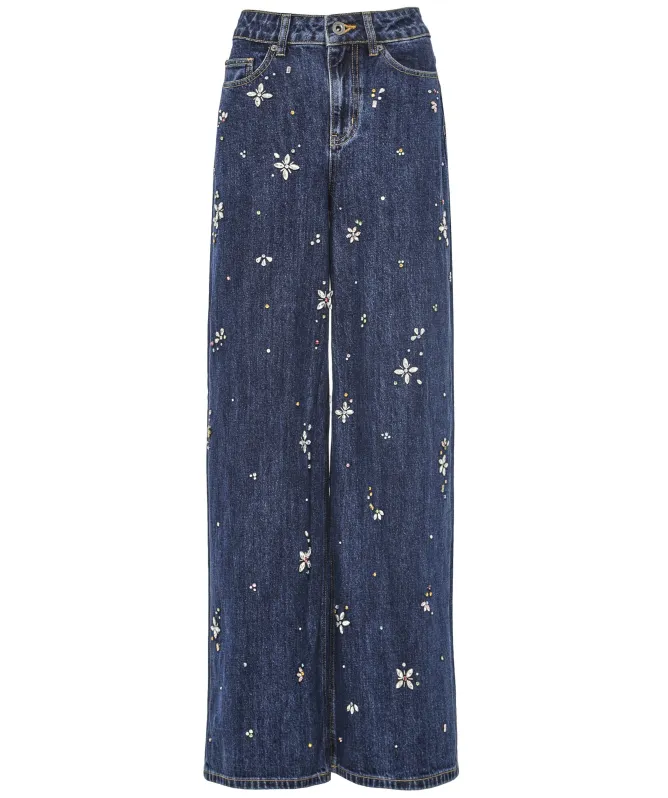 Self-Portrait Blue Embellished Wide Leg Jeans