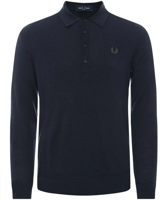 Fred Perry Long Sleeve Fine Knit Polo Shirt