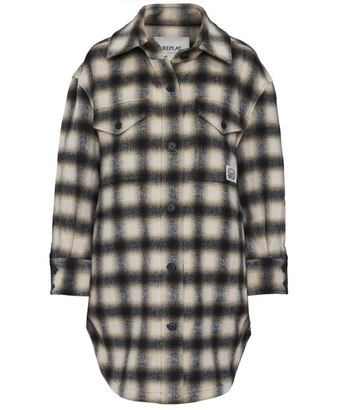Replay Checked Longline Wool-Blend Jacket