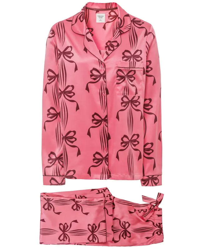 Chelsea Peers Satin Bow Print Long Pyjamas