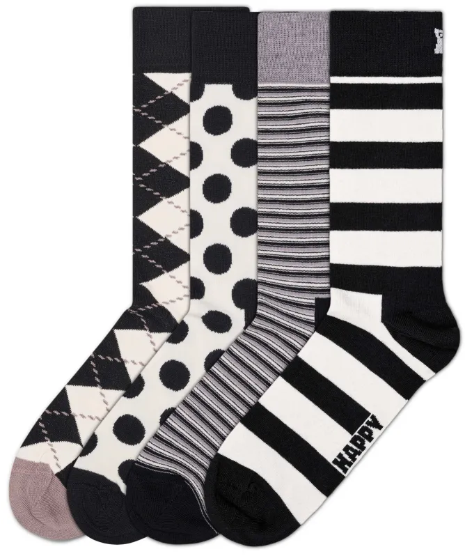 Happy Socks Black & White Socks 4 Pack