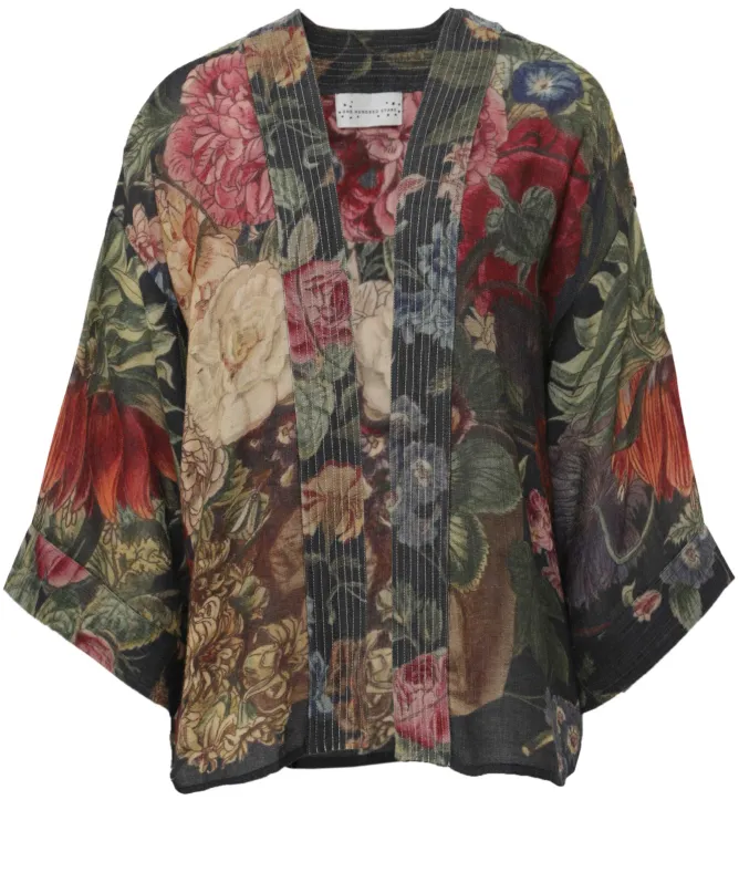 One Hundred Stars Primula Black Wool Kimono