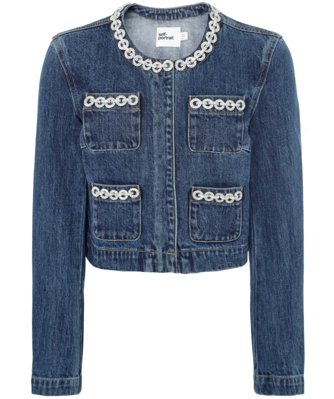 Self-Portrait Crystal Trim Denim Jacket