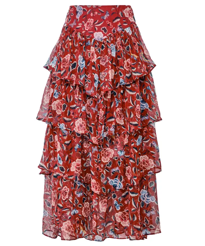 RIXO Taryn Tiered Midi Skirt