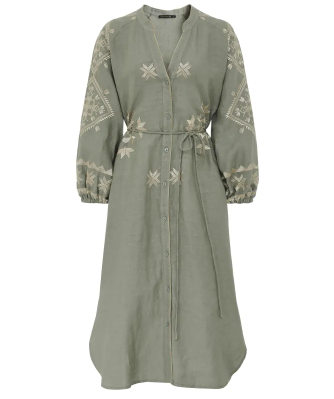 Greek Archaic Kori Lefkada Long-Sleeve Midi Dress