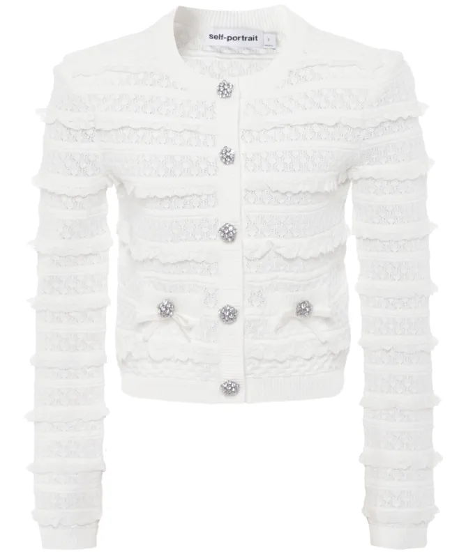 Self-Portrait Pointelle Diamante Cardigan