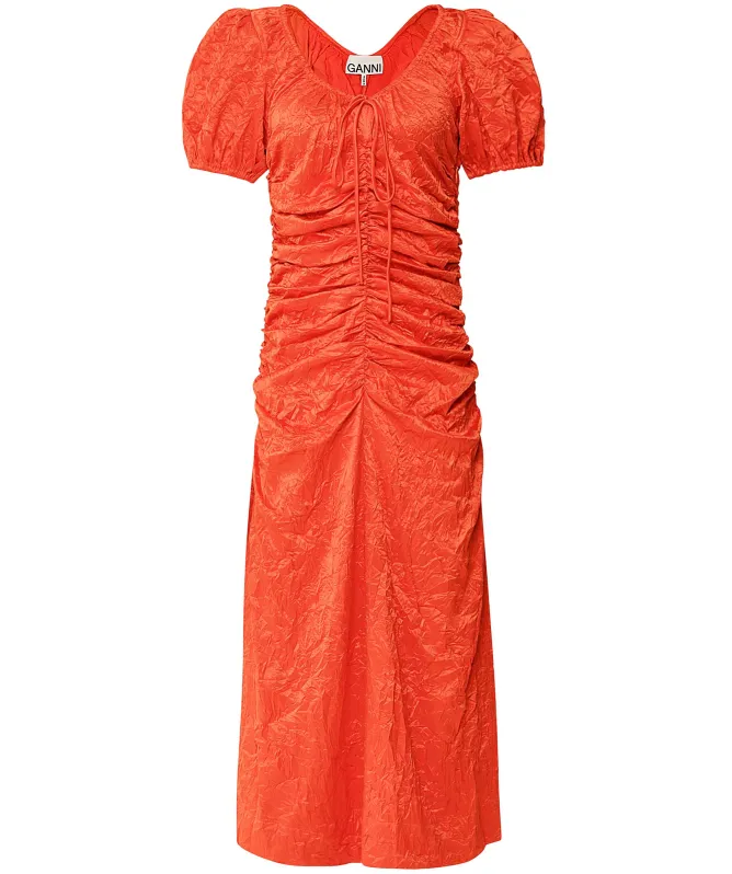 GANNI Crinkle Satin Midi Dress