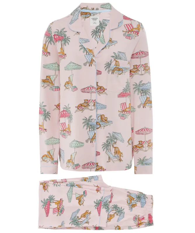 Chelsea Peers Lounging Leopards Print Long Pajamas