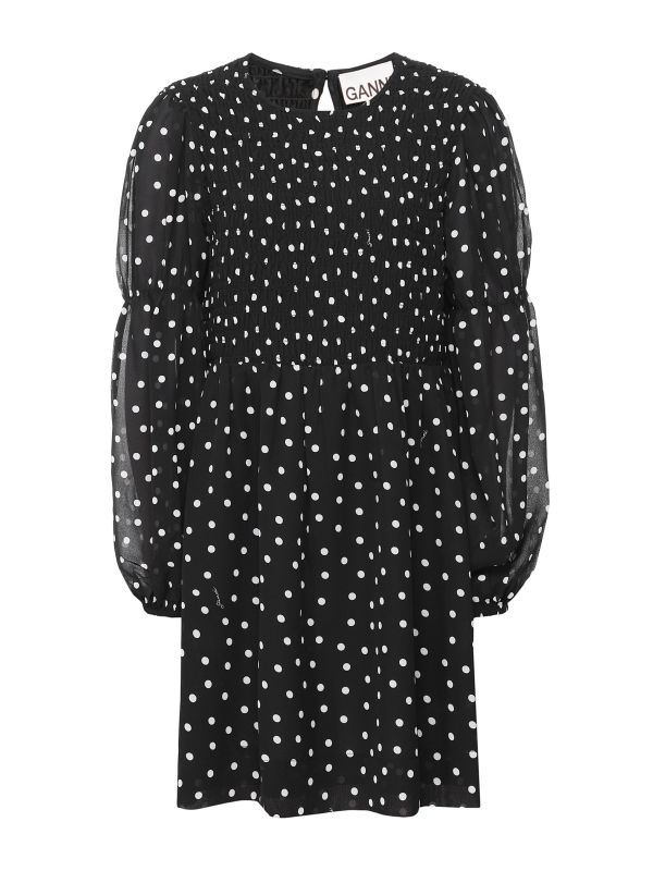 【送料&関税込】Ganni Butterfly Mini Dress Heather Blue Pleated Georgette Flounce Smock Mini Dress