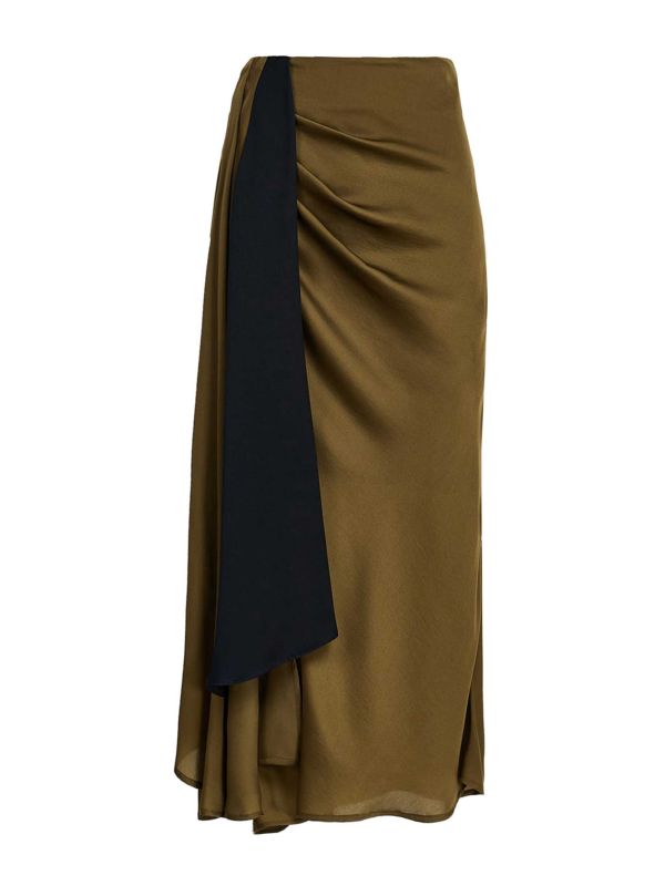 スカート ESSENTIEL ANTWERP HUPAUL PLEATED SKIRT BEIGE AND DARK GREEN CHECKED PLEATED SKIRT WITH FLORAL PRINT