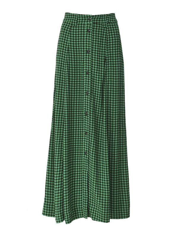 Ganni Green Gingham Crepe Skirt | Jules B