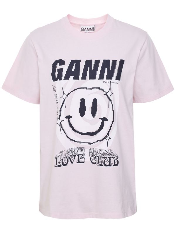 GANNI 笑顔　Tシャツ　ピンク GANNI - Smiley cotton t-shirt Fuchsia - The Corner