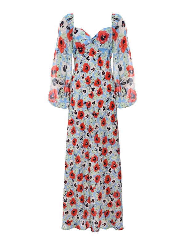 Midi Dress Ruched Dress Rixo Adriana Dress RIXO Gio Pansy Silk