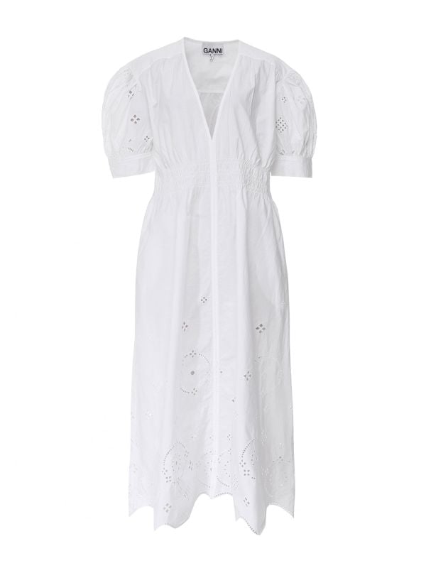 Ganni White Broderie Anglaise Midi Dress | Jules B