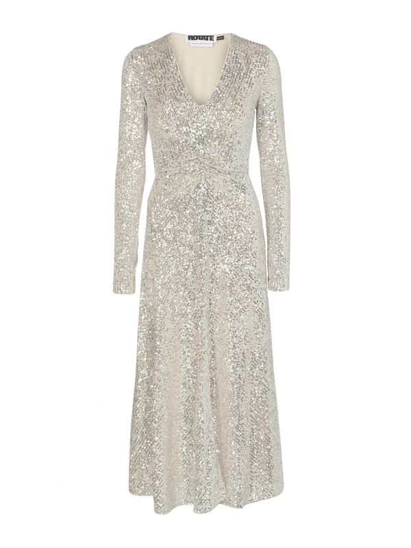 chinese dress ladies Demure Long Sleeve Open Back Dress Sequin Grey/Silver main image 0