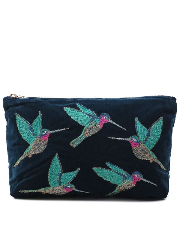 残り僅か【Elizabeth Scarlett】 Hummingbird Velvet ミニポーチ Elizabeth Scarlett Hummingbird Ink Blue Velvet Mini Pouch