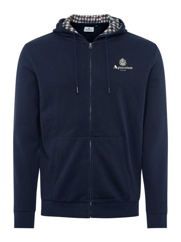 Aquascutum Navy Small Logo Zip Hoodie