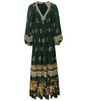 slim fit dress slacks O Ring Maxi Dress: Tropical Fantasy Long Sleeve Green Print – Little Secret  Of Mine
