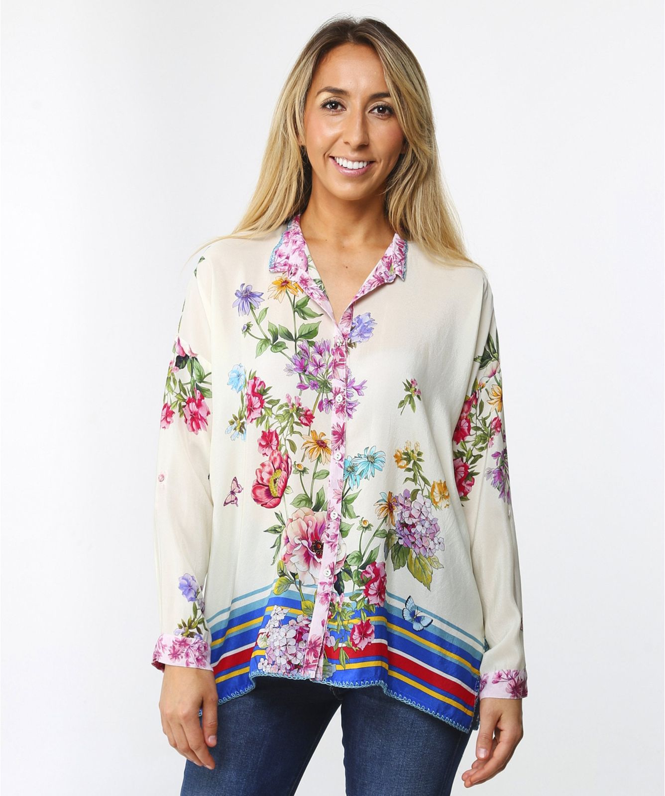 Johnny Was Wilton Silk Button Down Blouse Jules B